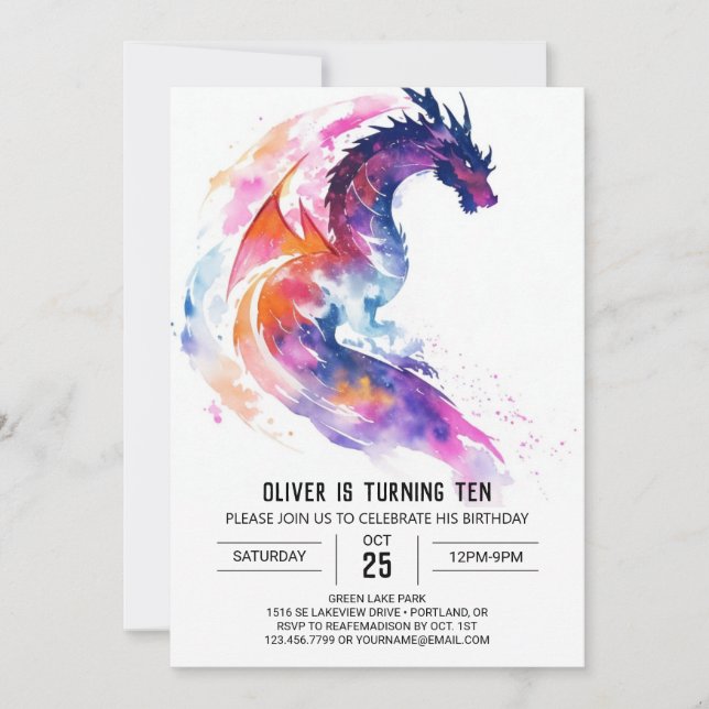Cute Mythical Kids Dragon Birthday Invitation (Front)