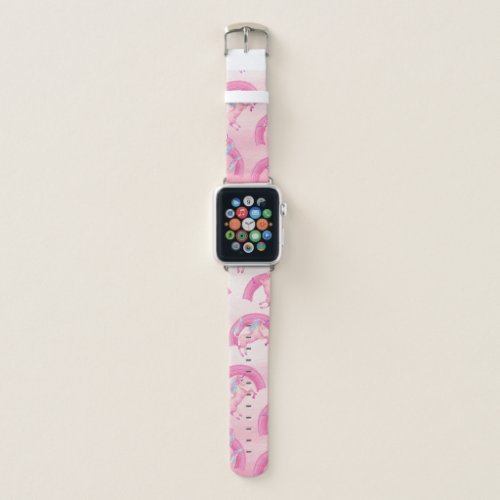 Cute Mythical Pink Unicorn Rainbow Watercolor Apple Watch Band