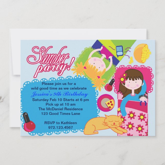 Cute n pink sleepover Slumber Party Invitations (Front)