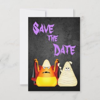 Cute n Spooky Candy Corn Couple Halloween Wedding Save The Date