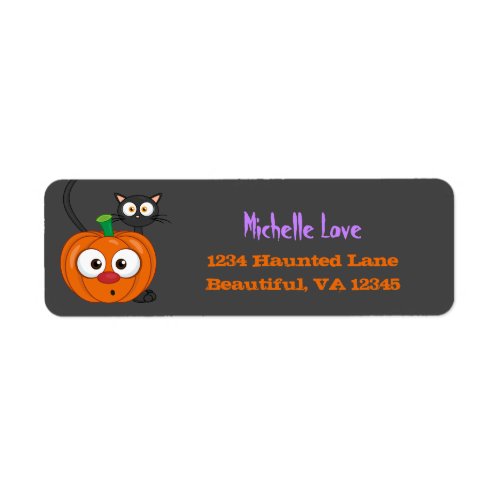 Cute n Spooky Cat and Pumpkin Halloween Address Label