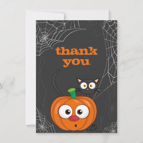 Cute n Spooky Cat and Pumpkin Halloween Flat Thank You Card