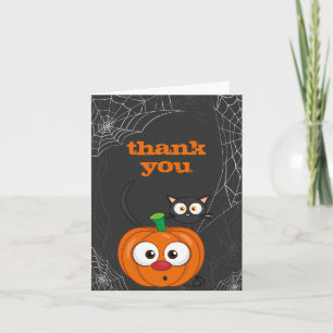 Cute n Spooky Cat and Pumpkin Halloween Letterpress Thank You Card