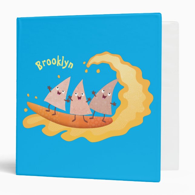 Cute nachos corn chips surfing cartoon 3 ring binder (Front/Inside)