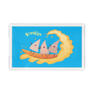Cute nachos corn chips surfing cartoon  acrylic tray