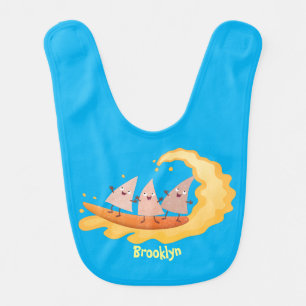 Cute nachos corn chips surfing cartoon  baby bib