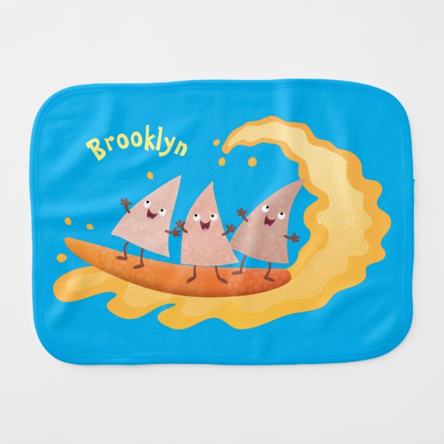 Cute nachos corn chips surfing cartoon  baby burp cloth (Front Horizontal)