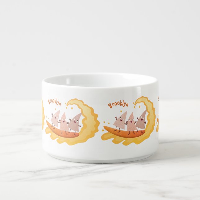 Cute nachos corn chips surfing cartoon  bowl (Center)