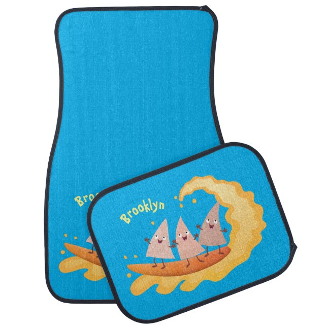 Cute nachos corn chips surfing cartoon car floor mat (Set)