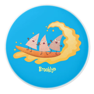 Cute nachos corn chips surfing cartoon ceramic knob