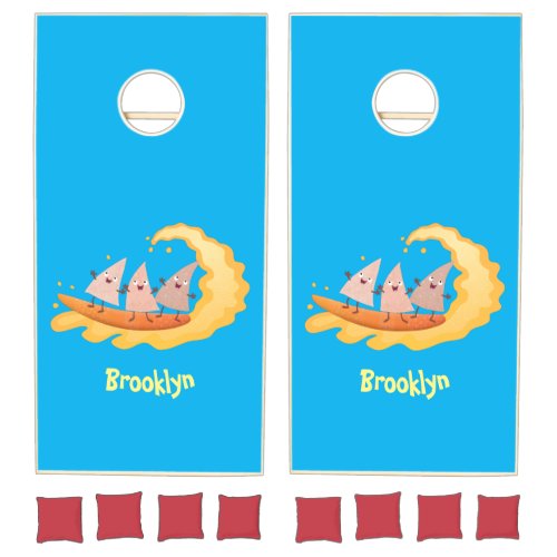 Cute nachos corn chips surfing cartoon cornhole set