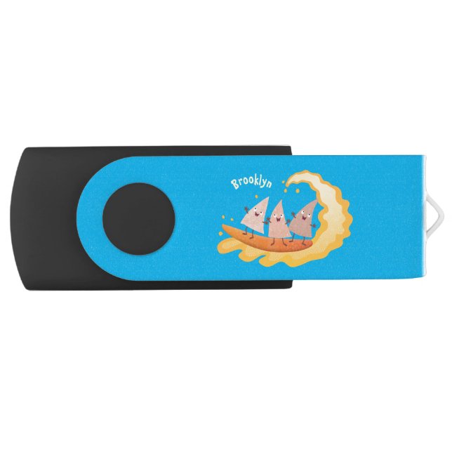 Cute nachos corn chips surfing cartoon flash drive (Front)