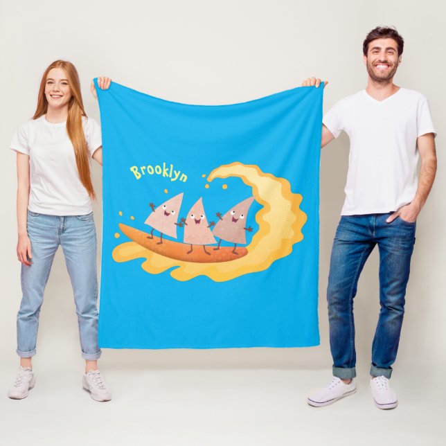 Cute nachos corn chips surfing cartoon  fleece blanket (In Situ)