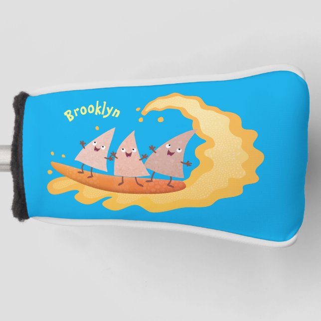 Cute nachos corn chips surfing cartoon golf head cover (Front)