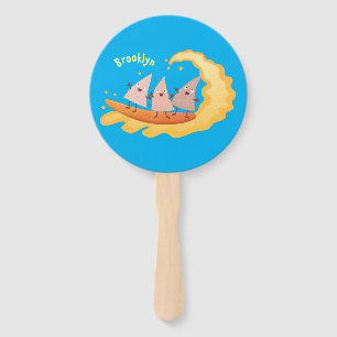 Cute nachos corn chips surfing cartoon hand fan