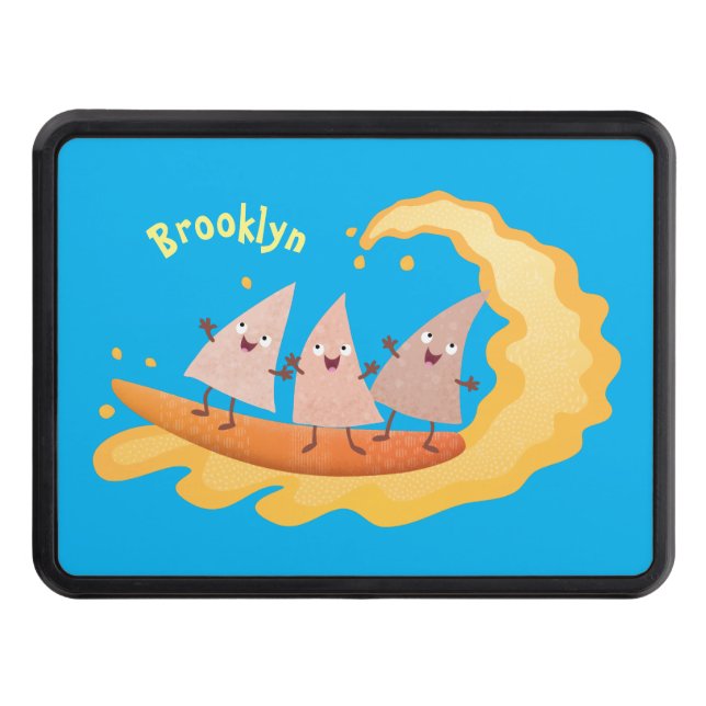 Cute nachos corn chips surfing cartoon hitch cover (Front)