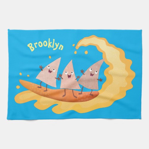 Cute nachos corn chips surfing cartoon  kitchen towel