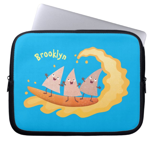 Cute nachos corn chips surfing cartoon  laptop sleeve (Front)