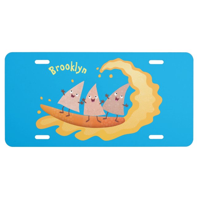 Cute nachos corn chips surfing cartoon license plate (Front)