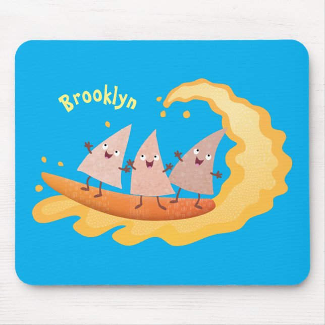 Cute nachos corn chips surfing cartoon mouse pad (Front)