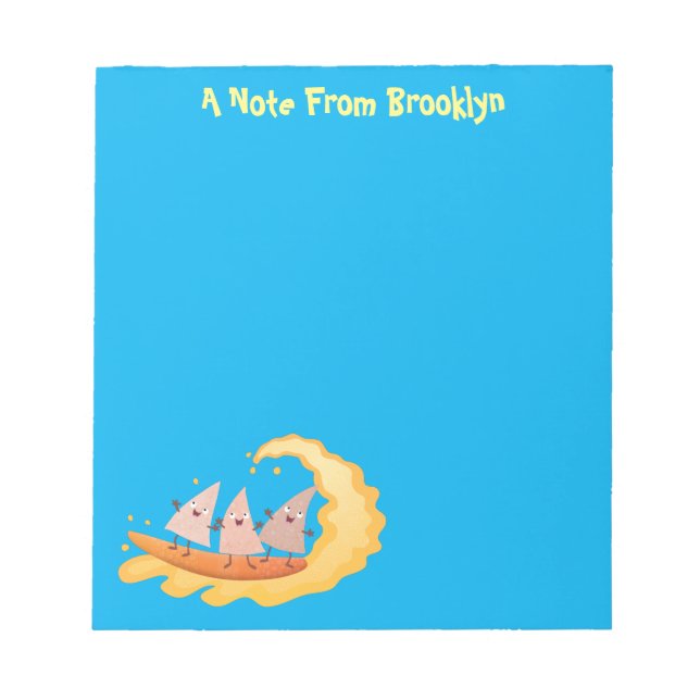 Cute nachos corn chips surfing cartoon notepad (Front)