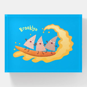 Cute nachos corn chips surfing cartoon paperweight