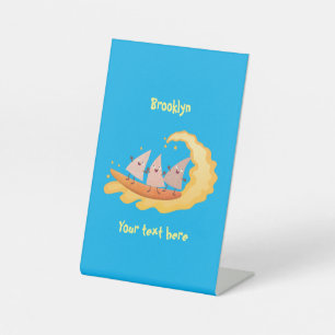 Cute nachos corn chips surfing cartoon pedestal sign