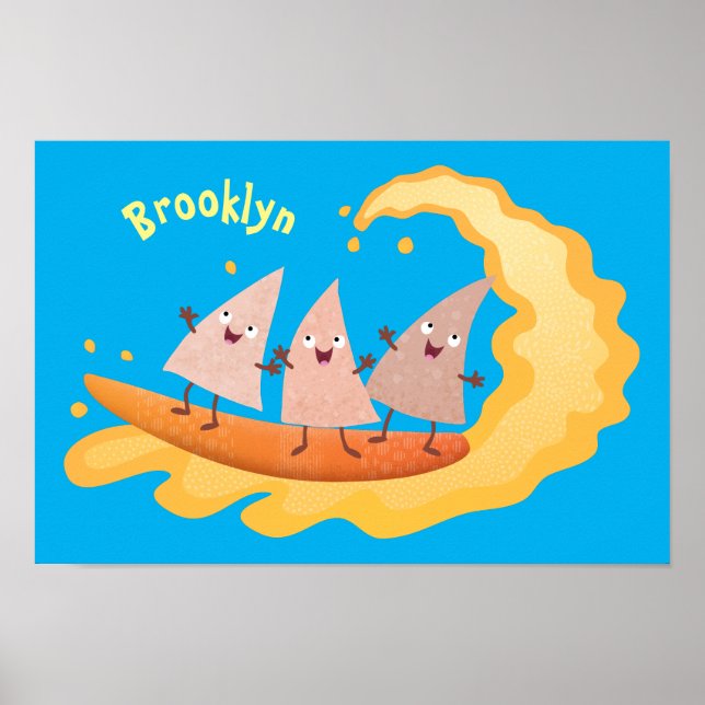 Cute nachos corn chips surfing cartoon poster (Front)