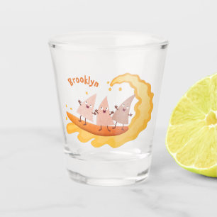Cute nachos corn chips surfing cartoon shot glass