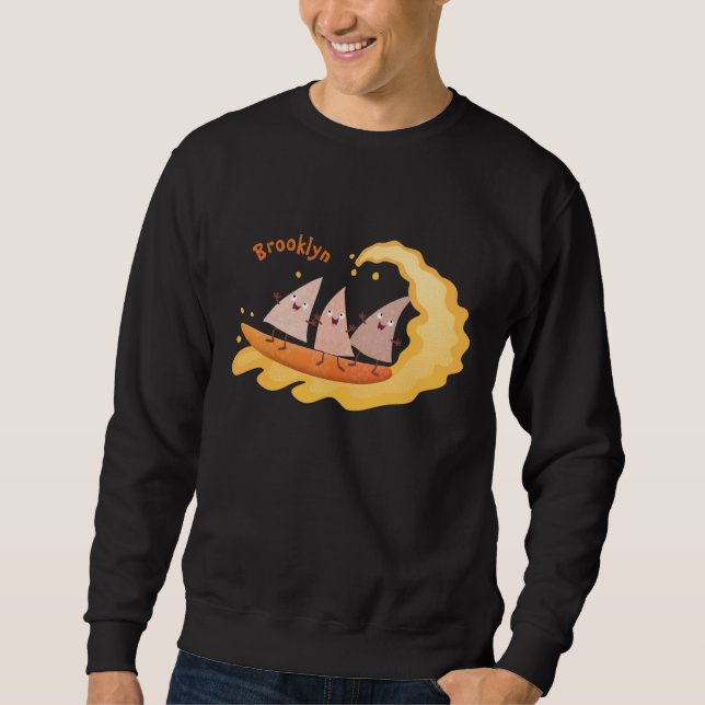 Cute nachos corn chips surfing cartoon sweatshirt (Front)
