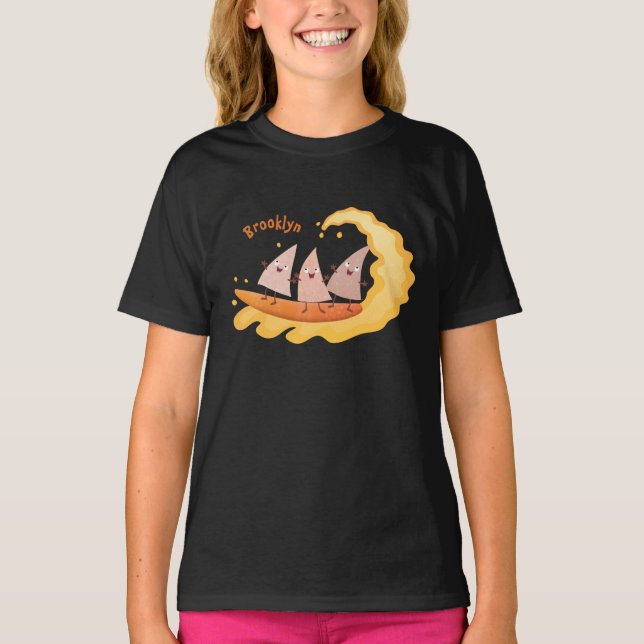 Cute nachos corn chips surfing cartoon  T-Shirt (Front)