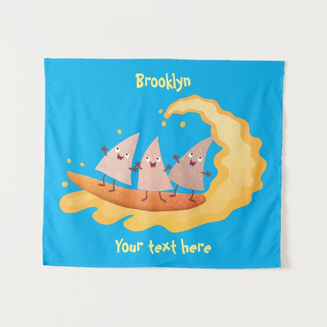 Cute nachos corn chips surfing cartoon  tapestry (Front (Horizontal))