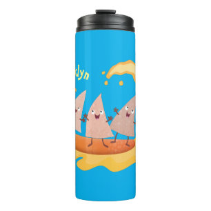 Cute nachos corn chips surfing cartoon thermal tumbler