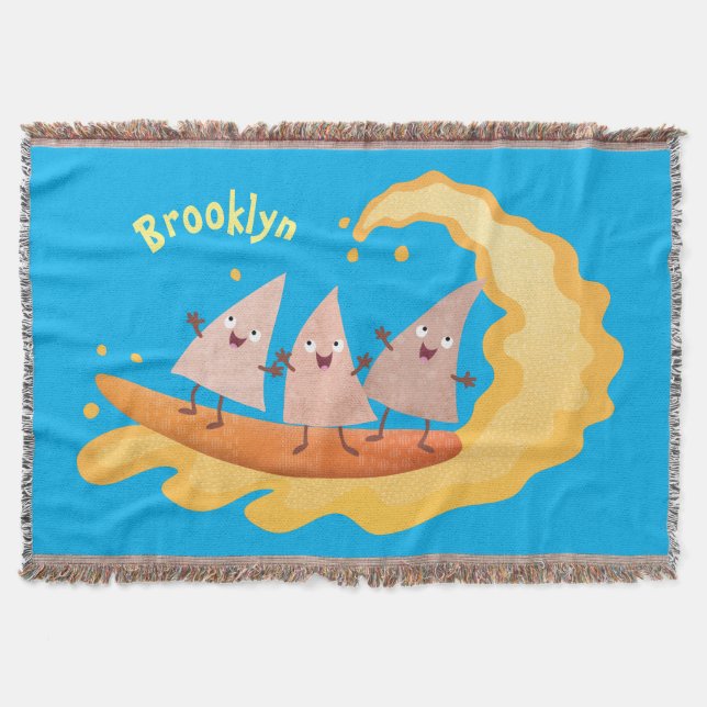 Cute nachos corn chips surfing cartoon  throw blanket (Front)