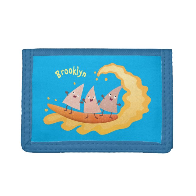 Cute nachos corn chips surfing cartoon  trifold wallet (Front)