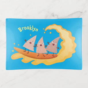 Cute nachos corn chips surfing cartoon trinket tray