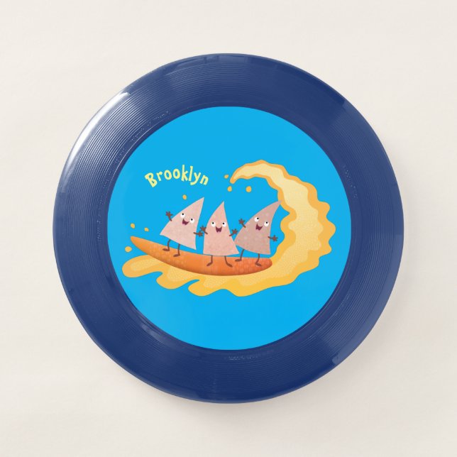Cute nachos corn chips surfing cartoon  Wham-O frisbee (Front)