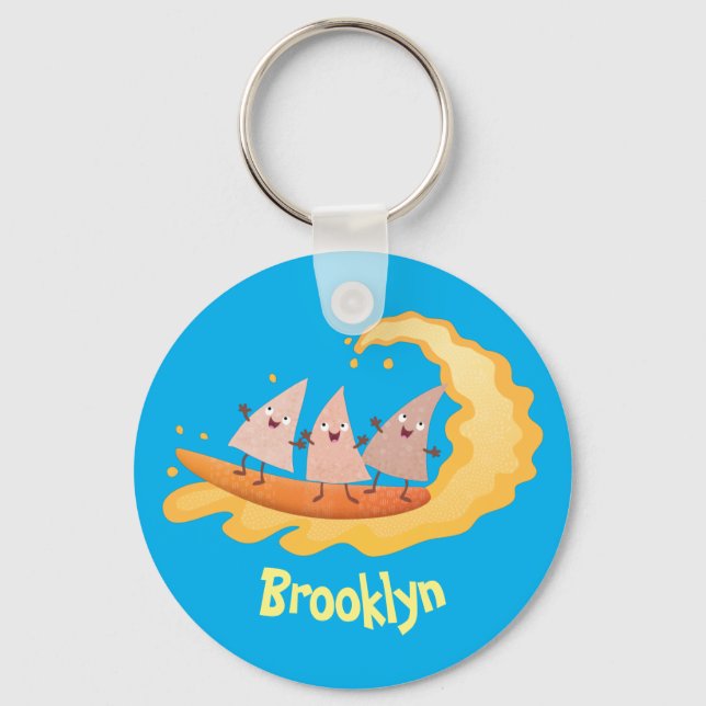 Cute nachos corn chips surfing keychain (Front)
