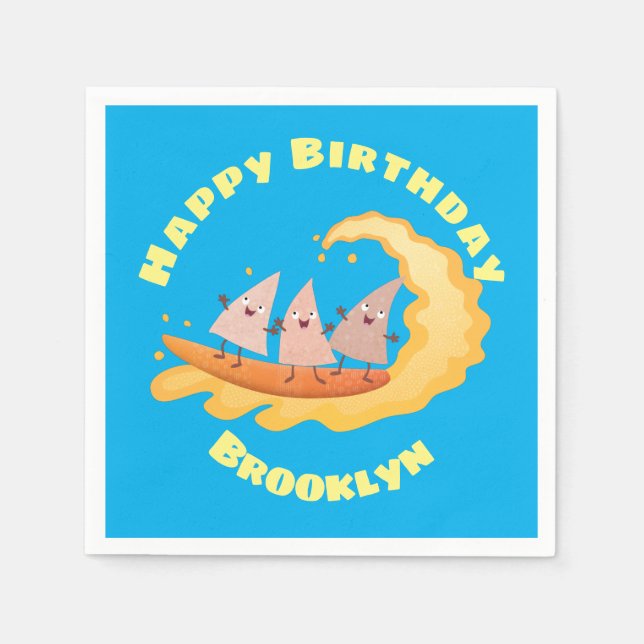 Cute nachos corn chips surfing napkins (Front)