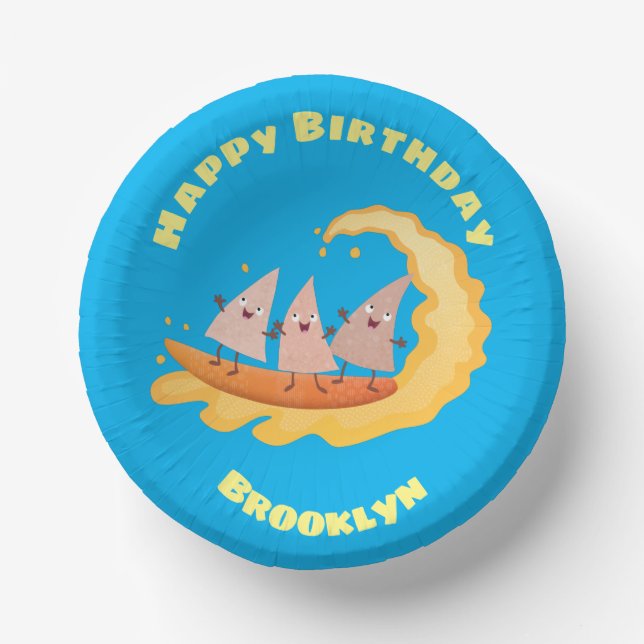 Cute nachos corn chips surfing paper bowls (Front)