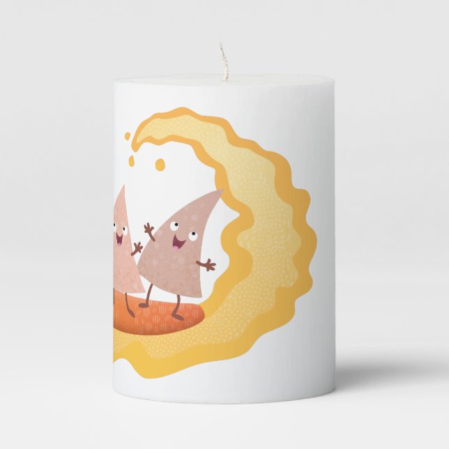 Cute nachos corn chips surfing pillar candle (Front)