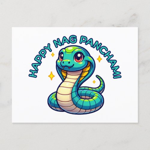 Cute Naga Panchami Blue Cobra Postcard