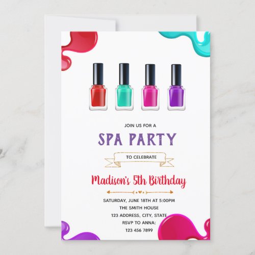 Cute nail polish party birthday invitation