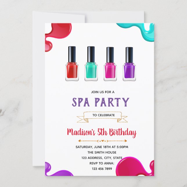 Cute nail polish party birthday invitation (Front)