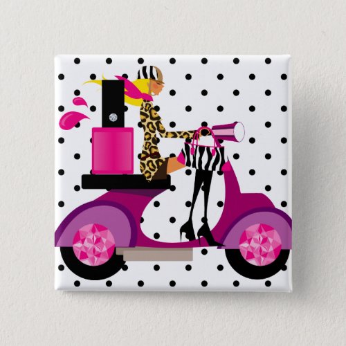 Cute Nail Polish Salon Scooter Fashion Woman Pinback Button