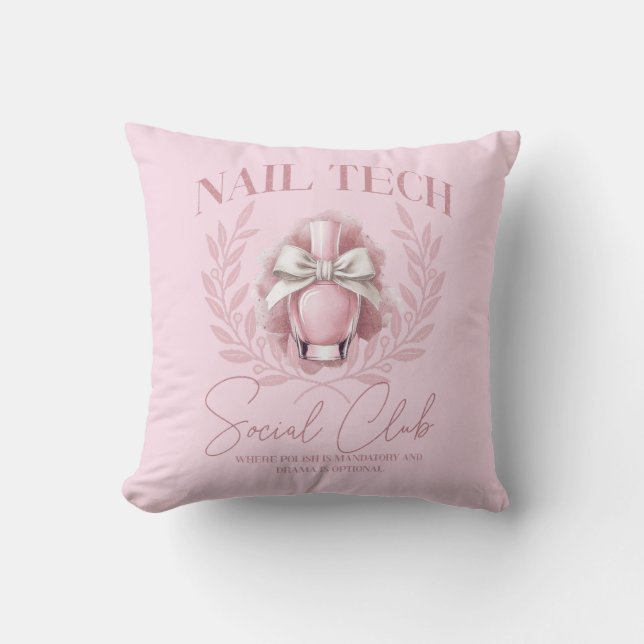Cute Nail tech Coquette Nail Polish Social Club   Throw Pillow (Front)