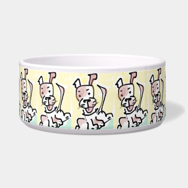 Cute Naive Cartoon Dog Watercolor Bowl (Front)