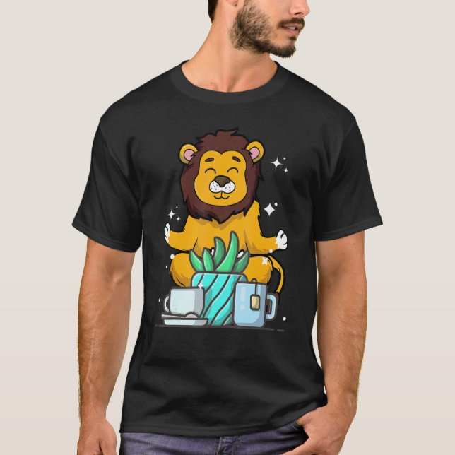Cute Namaste Lion Do Yoga Gardening  Coffee T-Shirt (Front)