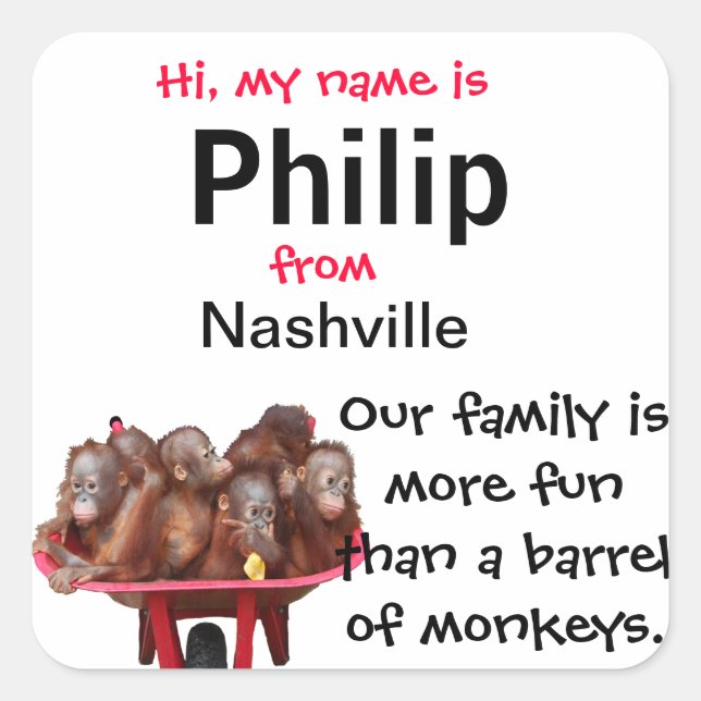 Cute Name Badges for Family Reunions Square Sticker (Front)