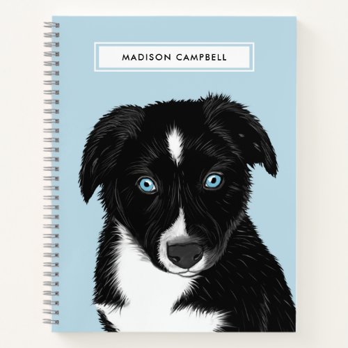 Cute Name Black Bi Aussie Puppy  Blue Notebook